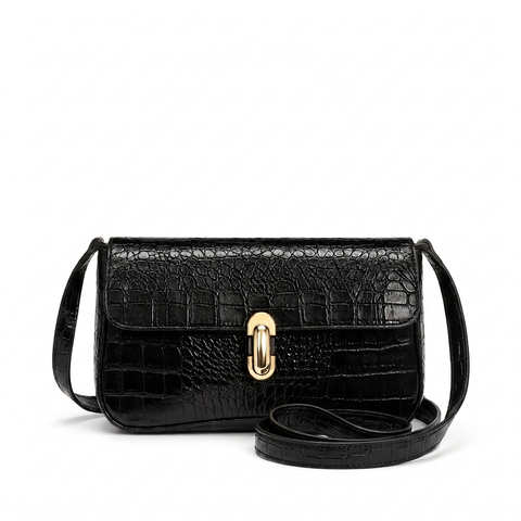 PU Leather Flap Shoulder Underarm Bag Women Vintage Crocodile Pattern Buckle Baguette Tote Bag Female Handbag Purses Solid Color