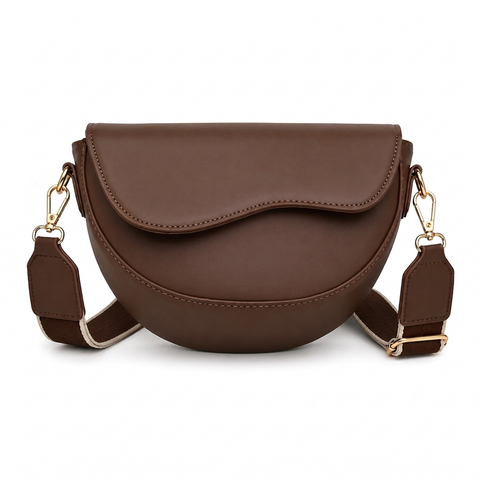 Women Vintage Solid Color Flap Small Saddle Shoulder Underarm Bag Fashion PU Leather Wide Strap Crossbody Bag Handbags Purses